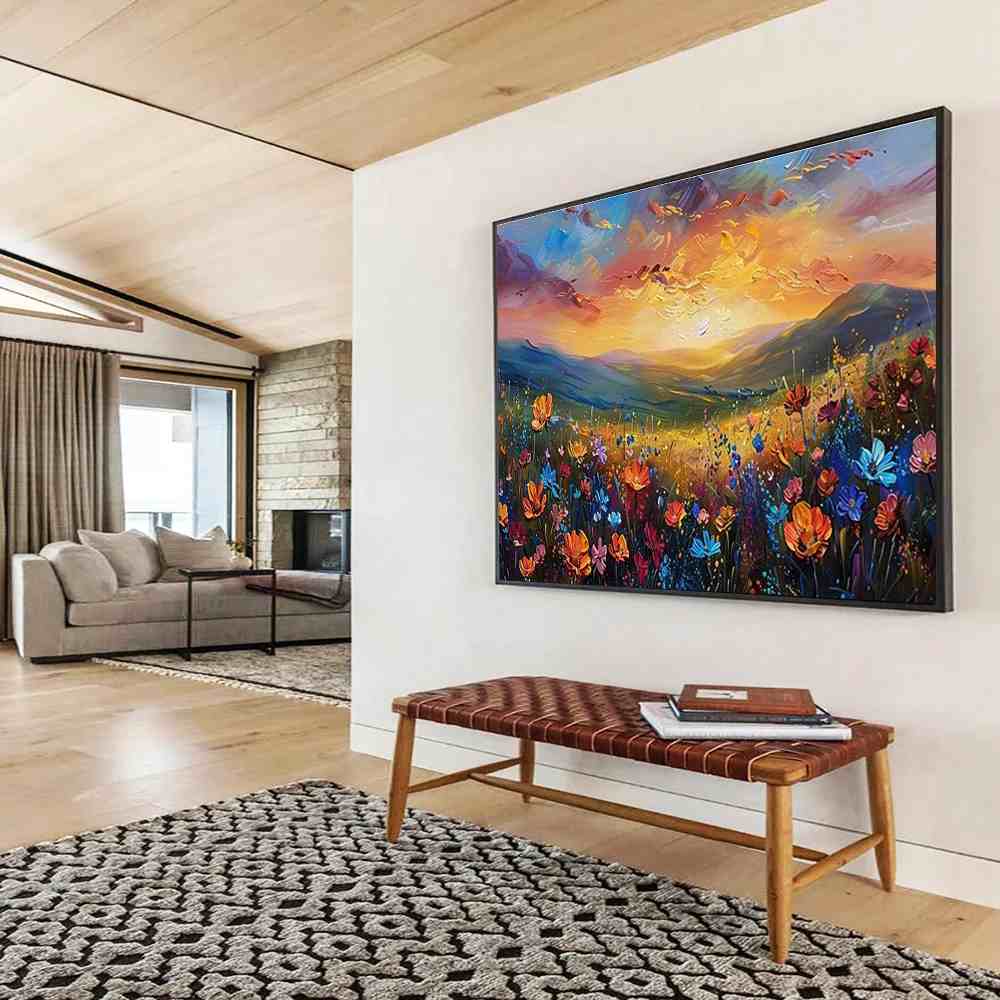 Sunset Hand-painted Flower Valley Flowers Canvas Wall Art 92RRX
